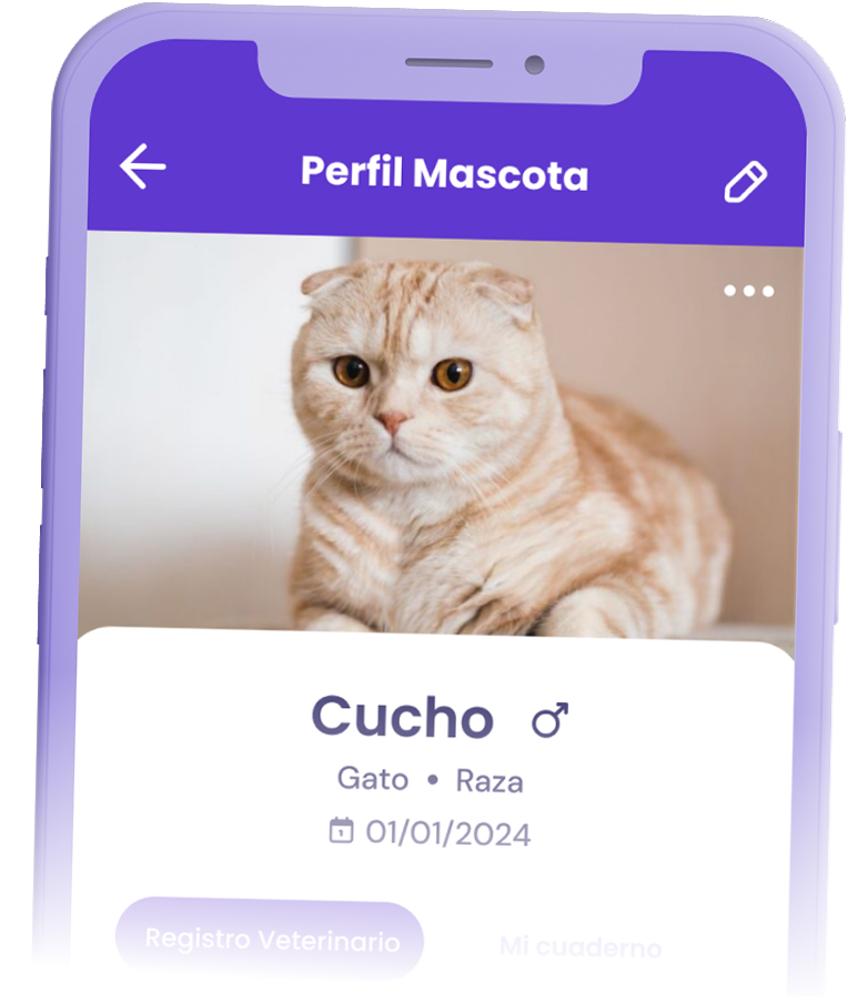 Pantalla de la app Pawwy for Tutors mostrando el perfil de mascota